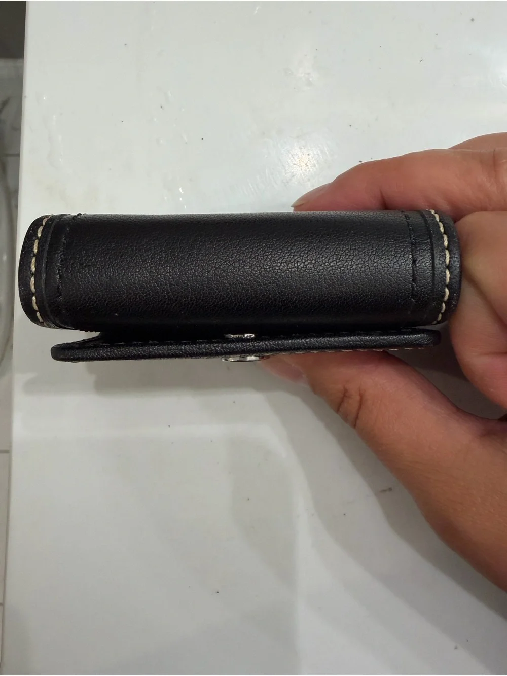 Coach Black Leather Contacts Case with Mirror